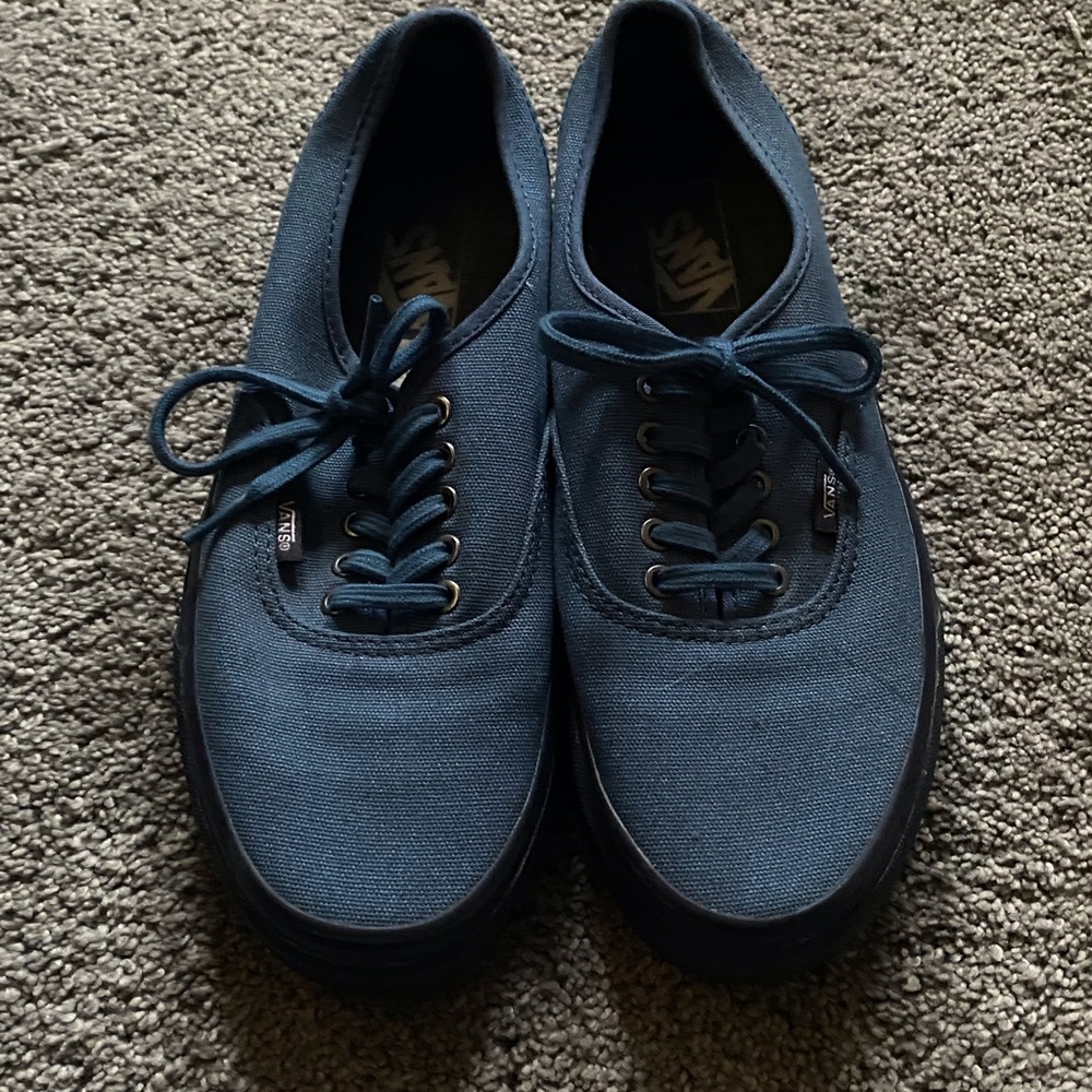 Blue canvas vans with black sole